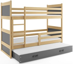 Poschodová posteľ s prístelkou RICO 3 - 160x80cm - Borovica - Grafitový