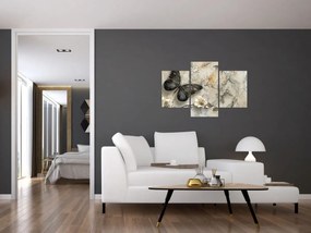 Obraz - Mramorové pozadie s motýľmi (90x60 cm)