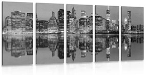 5-dielny obraz mesto Manhattan v čiernobielom prevedení