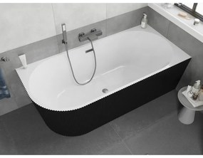 Mexen Silo, rohová voľne stojaca ryhovaná vaňa, pravá, 150 x 75 cm, biela-čierna, brúsený grafit prepad, 52891507575P-66