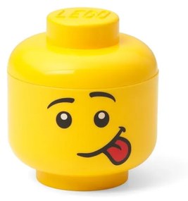 Žltá úložná škatuľa v tvare hlavy LEGO® silly, 10,5 x 10,6 x 12 cm