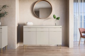 Komoda Sentia 157 cm s 3 zásuvkami - kašmírová / zlatá