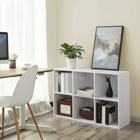 Úložná polica so 6 priehradkami, 3-úrovňová polica na knihy, 65,5 x 30 x 97,5 cm, biela