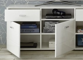 TV skrinka s nástennou policou Enrique, biely lesk