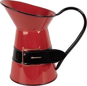 Červený kovový vianočný dekoračný džbánok santovo opasok - 19*12*18 cm