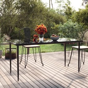 vidaXL Záhradný jedálenský stôl čierny 160x80x74cm oceľ a tvrdené sklo-