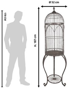 Hnedá kovová dekoračná vtáčia klietka na nohe - Ø 52*187 cm