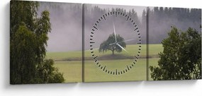 Obraz lúky so stromom (s hodinami) (90x30 cm)
