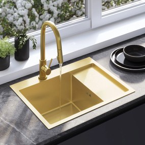 Rea Fin, 1-komorový oceľový drez 620x480x185 mm, zlatá matná, ZLE-06013