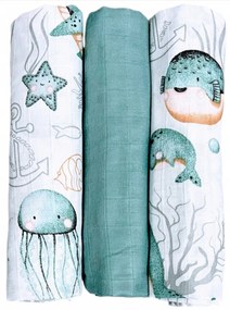 Vulpi Mušelínové látkové plienky Premium 60x75 3v1 morská škôlka