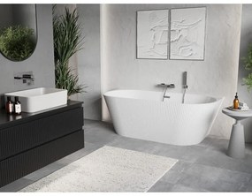 Mexen Oris, voľne stojaca ryhovaná vaňa 150 x 75 cm, biela lesklá, chrómový prepad, 52871507500-01