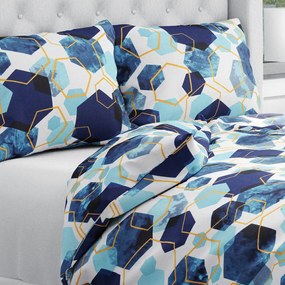 Biante Bavlnené posteľné obliečky Sandra SA-574 Modré hexagóny na bielom Jednolôžko 140x200 a 70x90 cm