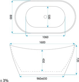 Rea FERRANO Slim, voľne stojaca vaňa 1600×800×720 mm, biela, biela krytka odtoku, REA-W0081