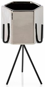 KERAMICKÝ KVETINÁČ SO STOJANOM SASHI 20X9,5 CM STRIEBORNÁ