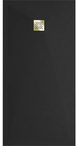 Mexen Stone+, obdĺžniková vanička z minerálneho kompozitu 200 x 80 cm, čierna, zlatá lesklá krytka, 44708020-G