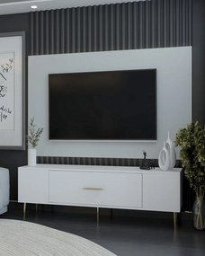 TV stolík/skrinka Dekondino (biela + zlatá). Akcia -21%. Vlastná spoľahlivá doprava až k Vám domov. 1127723
