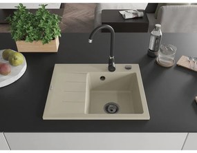 Mexen Ben, 1-komorový granitový drez 600x500x190 mm, pravý + čierny sifón, béžová, 6523605000-69-B