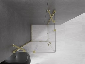Mexen Velar Duo, sprchový kút s posuvnými dverami 90(dvere) x 90(dvere) cm, 8mm číre sklo, zlatý matný profil, 871-090-090-02-55