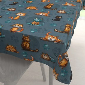 Biante Detský bavlnený obdĺžnikový obrus Sandra SA-705 Mačacia partia na tmavo sivomodrom 120x140 cm