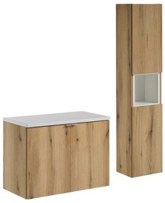 Kúpeľňová zostava Nova Oak II s doskou a skrinkami 80 cm dub evoke/biela