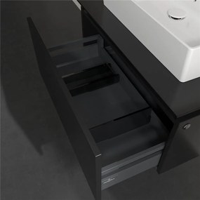 VILLEROY &amp; BOCH Legato závesná skrinka pod umývadlo na dosku (umývadlo v strede), 1 zásuvka, s LED osvetlením, 800 x 500 x 380 mm, Black Matt Lacquer, B601L0PD