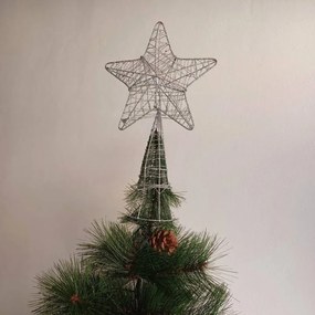 DECOLED Hvězda na špici stromu, stříbrná, 18 x 30 cm