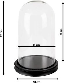 Čierny drevený okrúhly podnos so skleneným poklopom Ria - Ø18*28 cm
