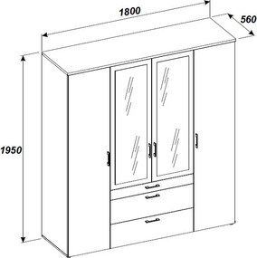 Šatníková skriňa so zrkadlami Vesala, 180 cm, biela