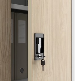 Kancelárska kovová skrinka na dokumenty JAN II, Eco Design: biela/dub sonoma