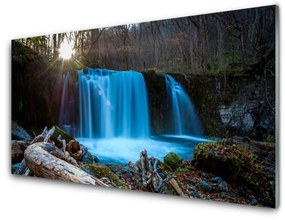 Skleneny obraz Slnko vodopád príroda 100x50 cm