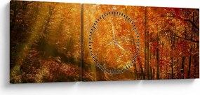 Obraz jesenného lesa (s hodinami) (90x30 cm)
