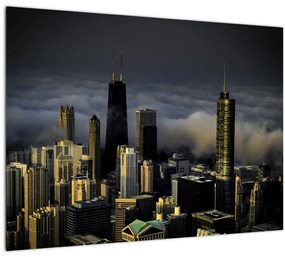 Sklenený obraz mesta v oblakoch (70x50 cm)