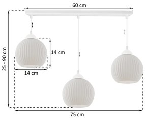Závesné svietidlo Riffle Round, 3x biele sklenené tienidlo, w