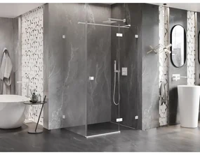 Mexen Lunar T, sklopný sprchový kút pravý 135 x 110 cm, 8mm číre sklo, biely profil, 834T-135-110-20-00-P