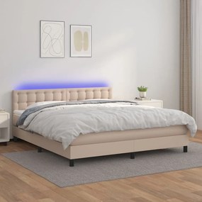 Boxspring posteľ matrac a LED kapučínová 180x200 cm umelá koža 3134242
