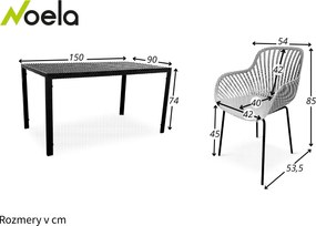 Noela Záhradný jedálenský set Viking L + 4x kreslo GABY sivá