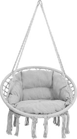 Springos Bocianie hniezdo so strapcami – závesné kreslo s vankúšom sivé SPR0045