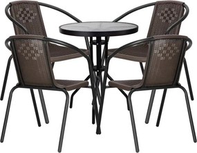Kovová záhradná súprava Springos – 4 stoličky a stôl so sklenenou doskou