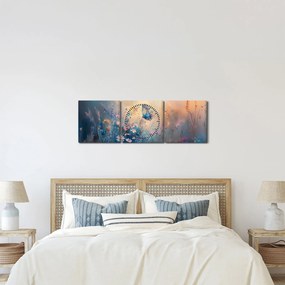 Obraz - Lúka s motýľom (s hodinami) (90x30 cm)