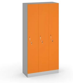 Drevená šatníková skrinka, 3 oddiely, 1900 x 900 x 420 mm, sivá/oranžová