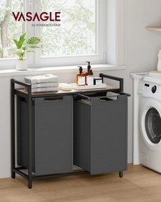 Kôš na prádlo, 2 priehradkový, 2 × 46 l, 73 × 33 × 72 cm, ťavová hnedá a šedá