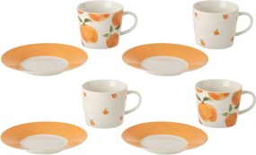 Kávová sada so 4 šálkami s podšálkami Casa Naranja - Ø 13*7 cm / 200 ml