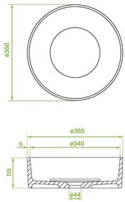 Laveo Perl, granitové umývadlo na dosku 360x360x115 mm, šedá, LAV-VGP1510T