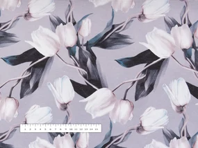 Biante Dekoračný záves PML-034 Biele tulipány na sivom 145x240 cm