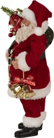 Červená vianočná dekorácia Santa s darčekmi a zvončekom - 17*10*27 cm