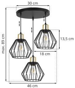 Závesné svietidlo Nuvola 5, 3x čierne drôtené tienidlo, o, g