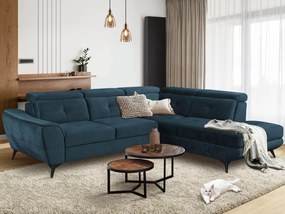 Rohová sedacia súprava Sergio, námornícka modrá látka, pravý roh