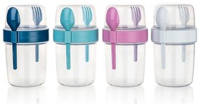 Pohár na jogurt s viečkom + lyžica + vidlička