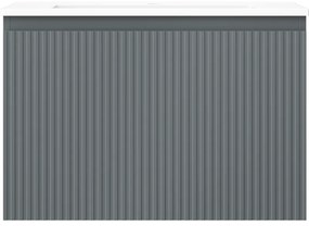 Mexen Rivel, kúpeľňová skrinka 70 cm s umývadlom Otis, 1 zásuvka, drážkovaná, grafitová matná/biela matná, 91A20-07047-1-BF66-W18M01