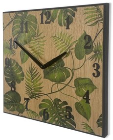 Štvorcové drevené hodiny 30 cm - monstera